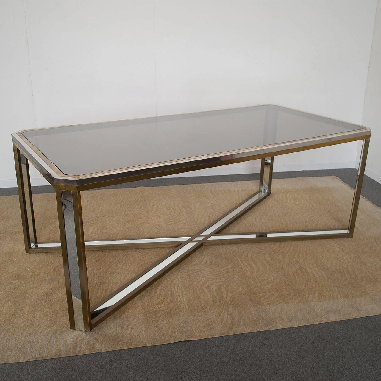 Table in steel, brass and mirror by Romeo Rega, 70s 1220254