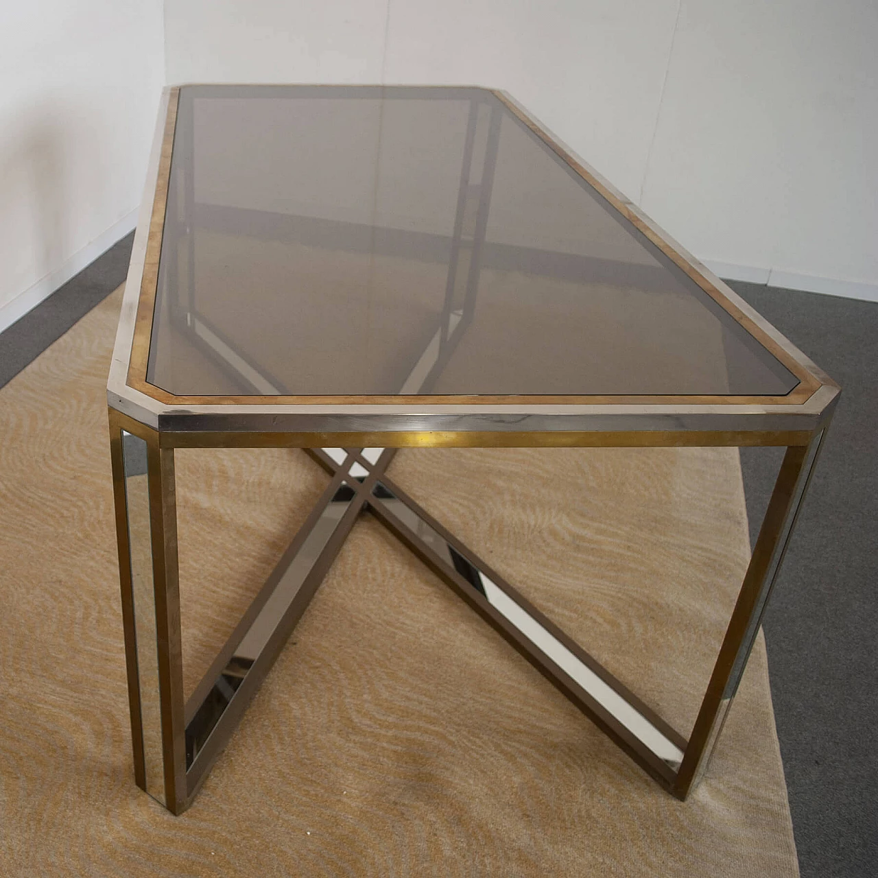 Table in steel, brass and mirror by Romeo Rega, 70s 1220255