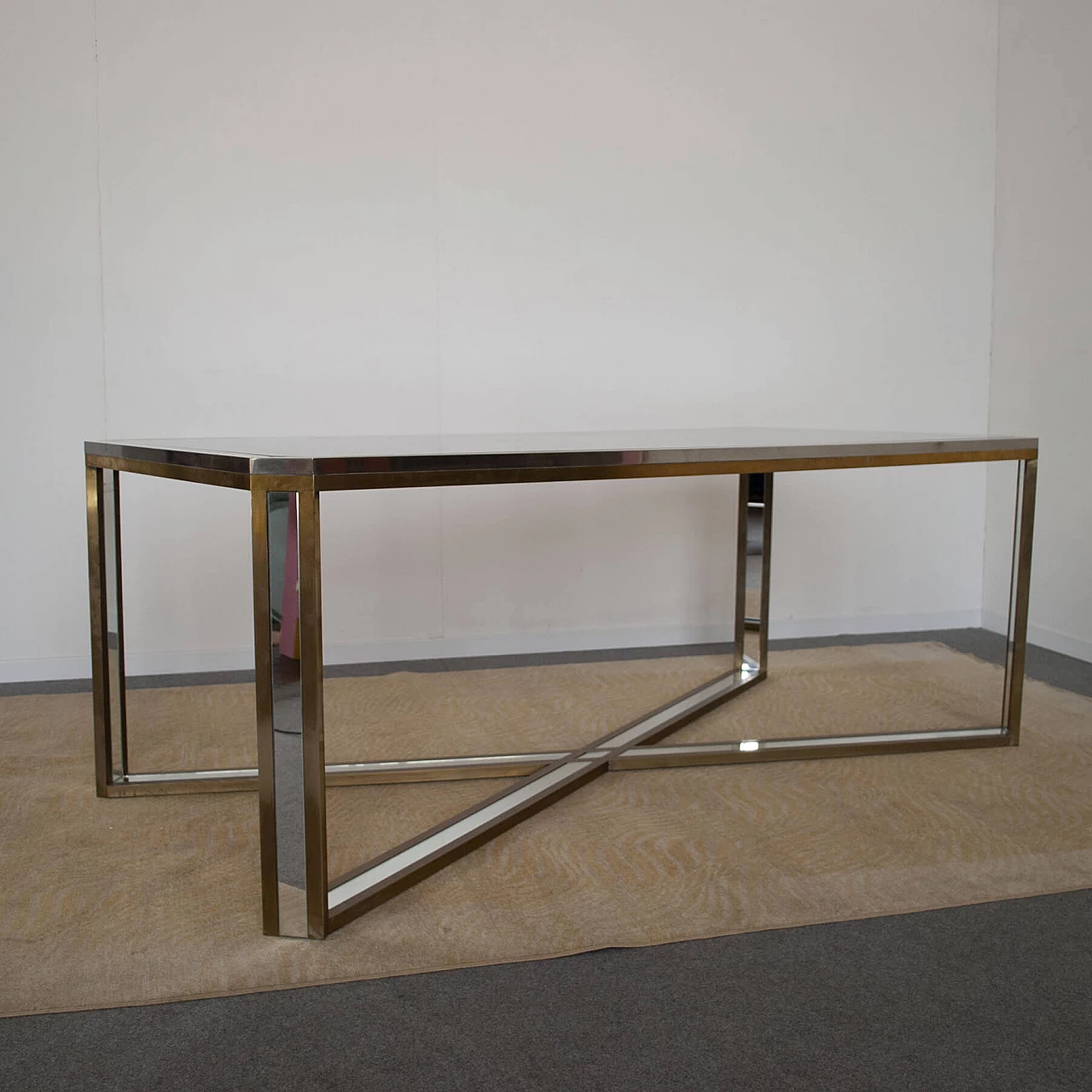 Table in steel, brass and mirror by Romeo Rega, 70s 1220257