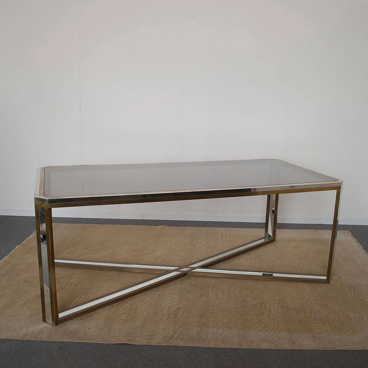Table in steel, brass and mirror by Romeo Rega, 70s 1220258