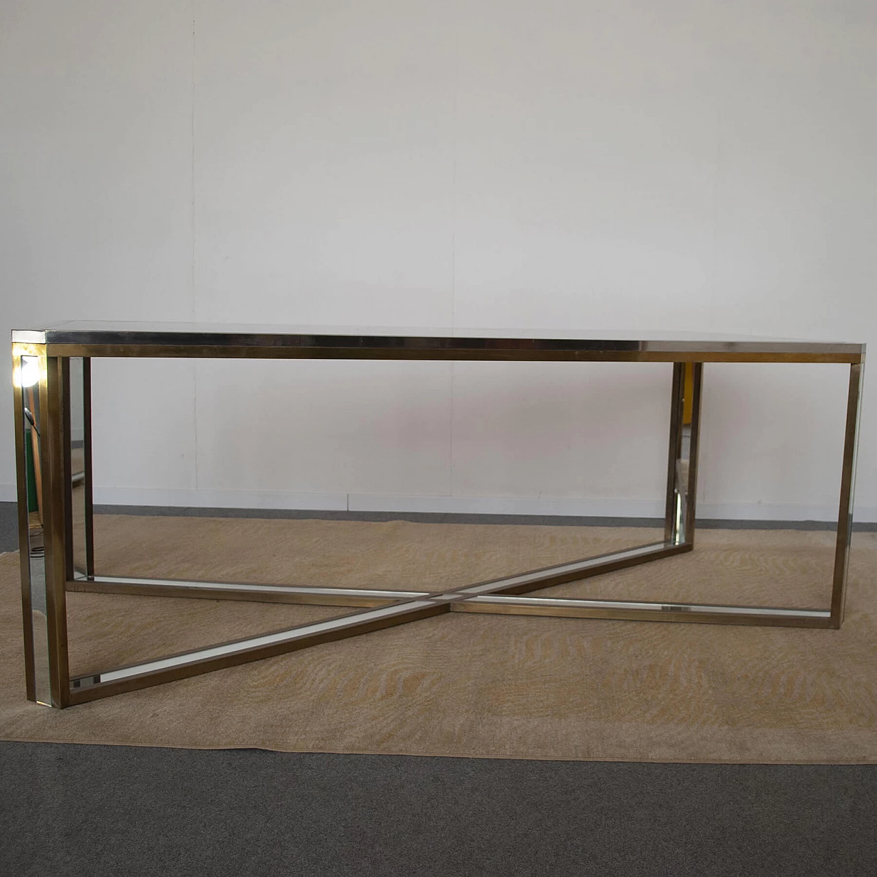 Table in steel, brass and mirror by Romeo Rega, 70s 1220259