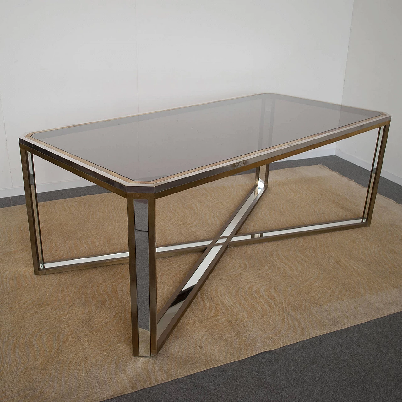 Table in steel, brass and mirror by Romeo Rega, 70s 1220262