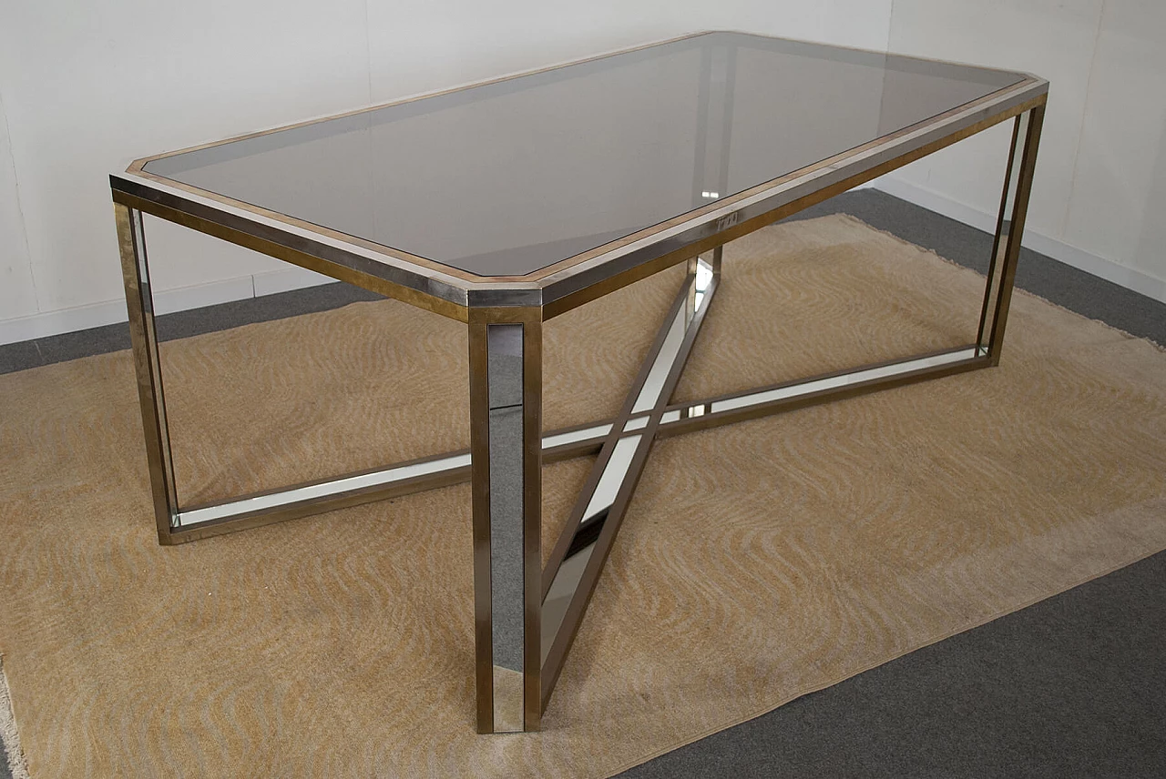 Table in steel, brass and mirror by Romeo Rega, 70s 1220263