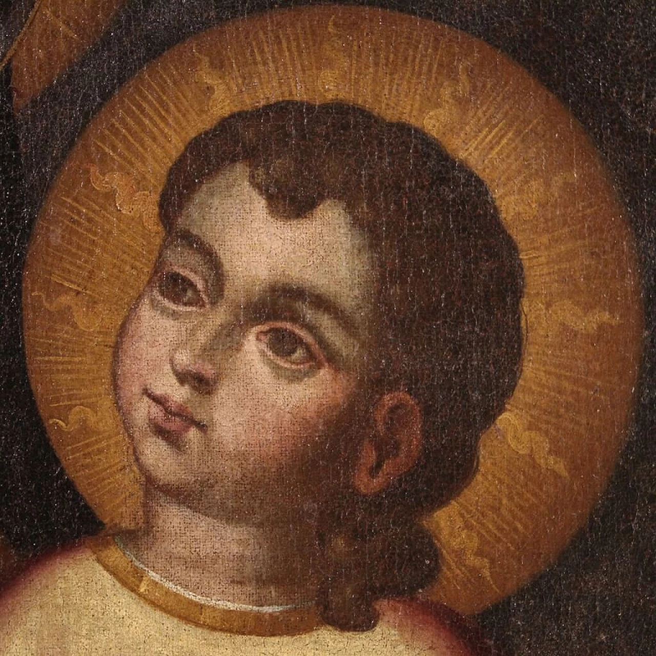 Madonna con bambino, dipinto olio su tela in stile bizantino, '800 3