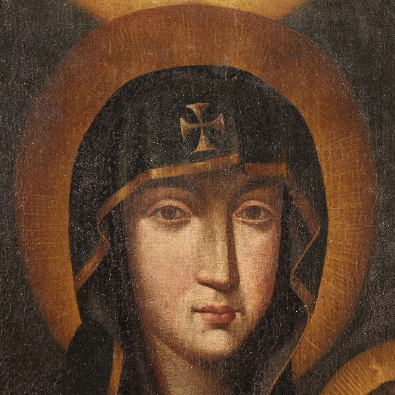 Madonna con bambino, dipinto olio su tela in stile bizantino, '800 4