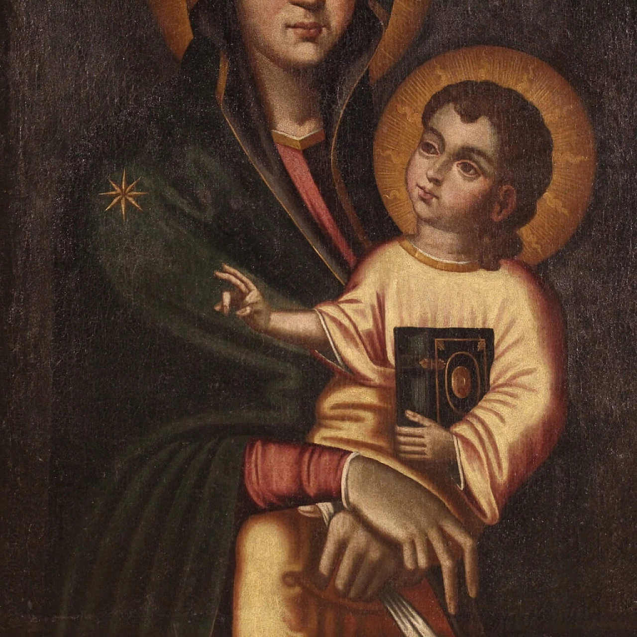 Madonna con bambino, dipinto olio su tela in stile bizantino, '800 7