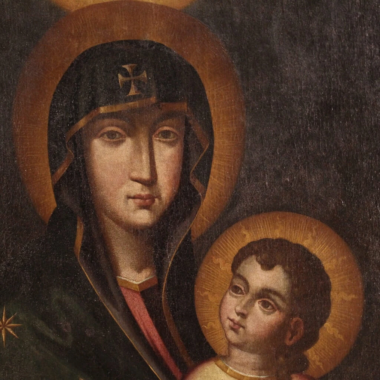 Madonna con bambino, dipinto olio su tela in stile bizantino, '800 10