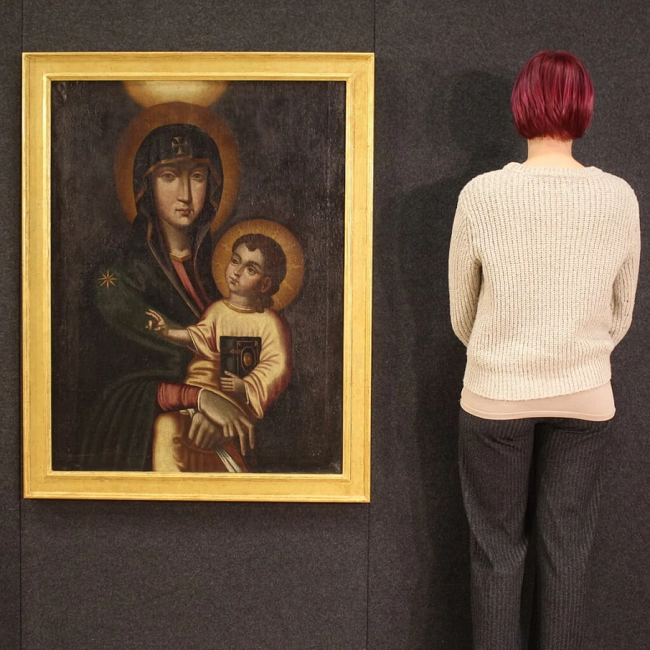 Madonna con bambino, dipinto olio su tela in stile bizantino, '800 11