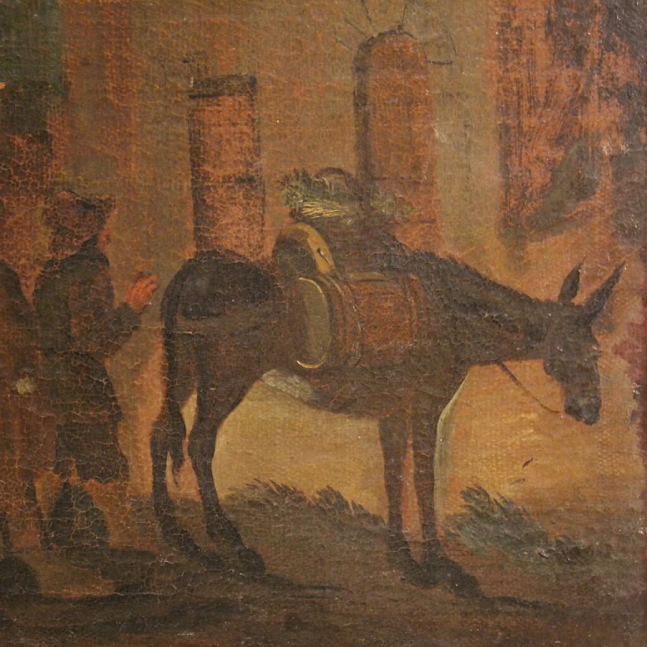 Genre scene painting with animals and figures, oil on canvas, 18th century 4