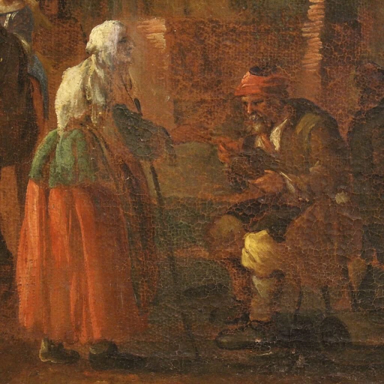 Genre scene painting with animals and figures, oil on canvas, 18th century 5