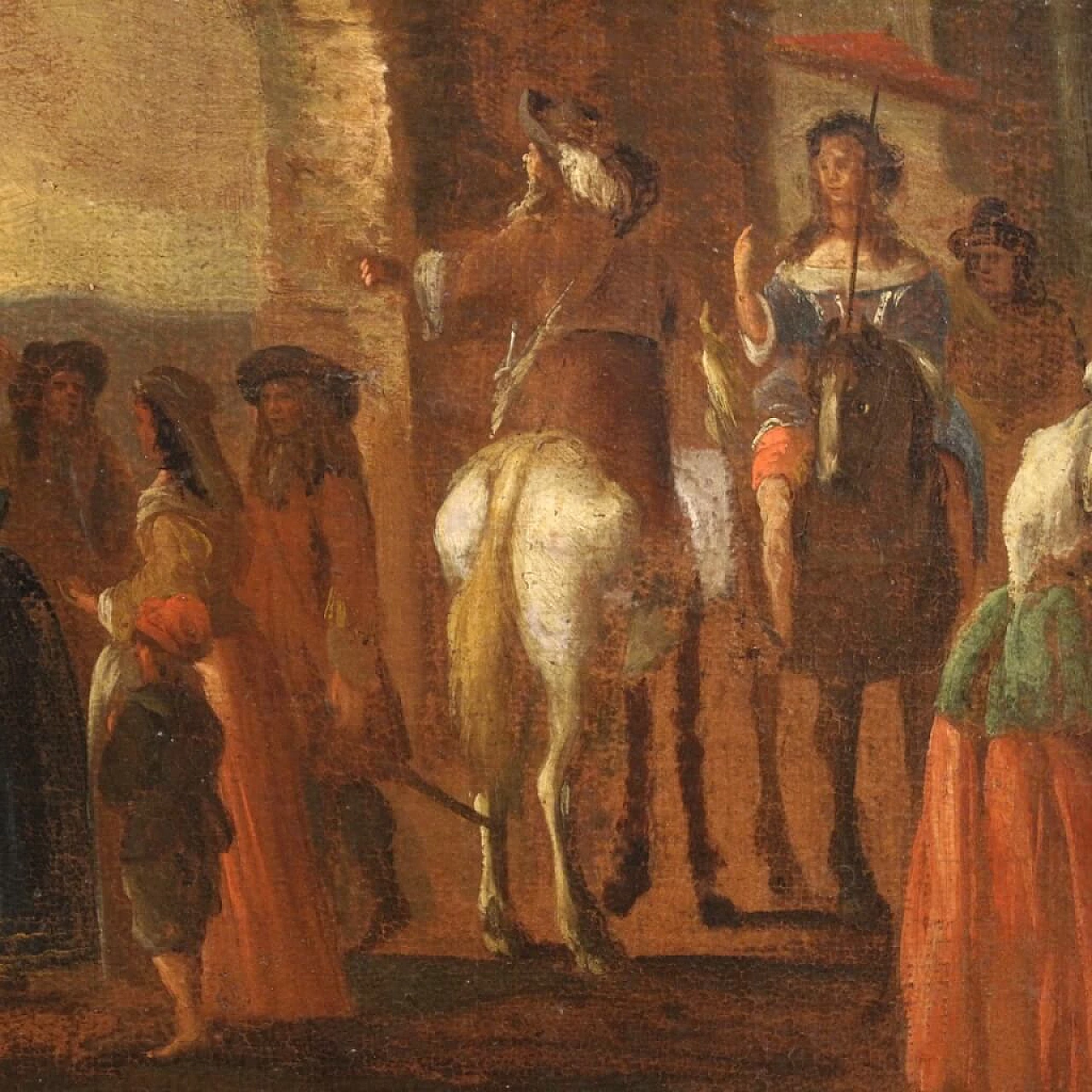 Genre scene painting with animals and figures, oil on canvas, 18th century 6