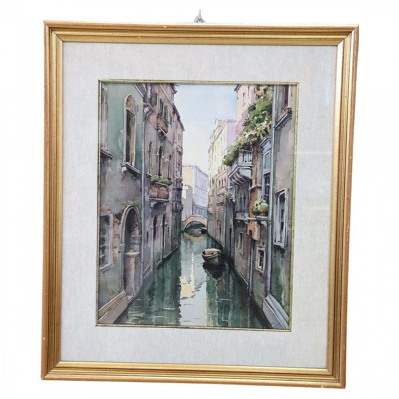 Acquarello su carta di paesaggio veneziano, anni '80 1