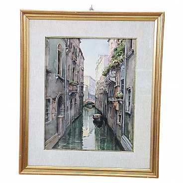 Acquarello su carta di paesaggio veneziano, anni '80