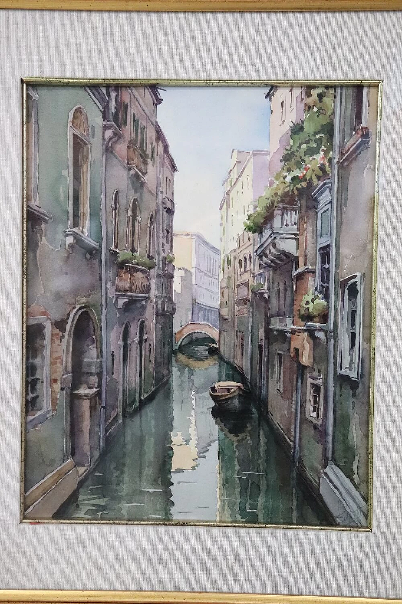 Acquarello su carta di paesaggio veneziano, anni '80 2