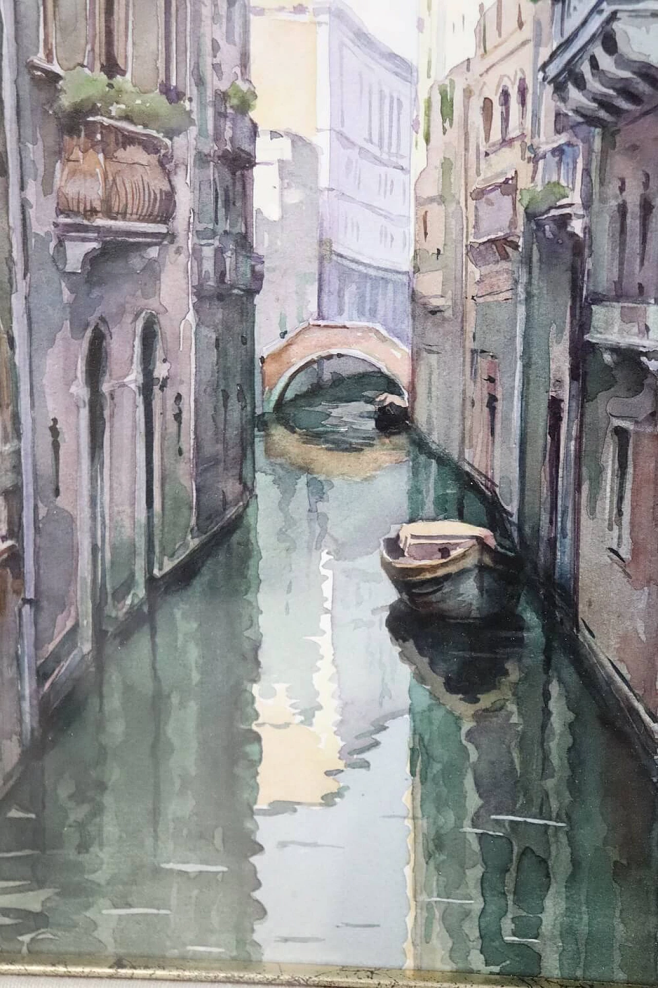 Acquarello su carta di paesaggio veneziano, anni '80 4