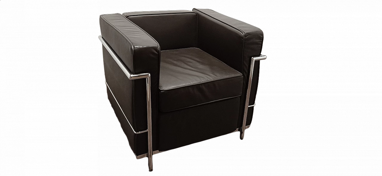 LC2 armchair in dark brown leather by Le Corbusier, Jeanneret and Perriand for Alivar 1476316