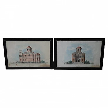 Pair of watercoloured architectural elevations, 1920s