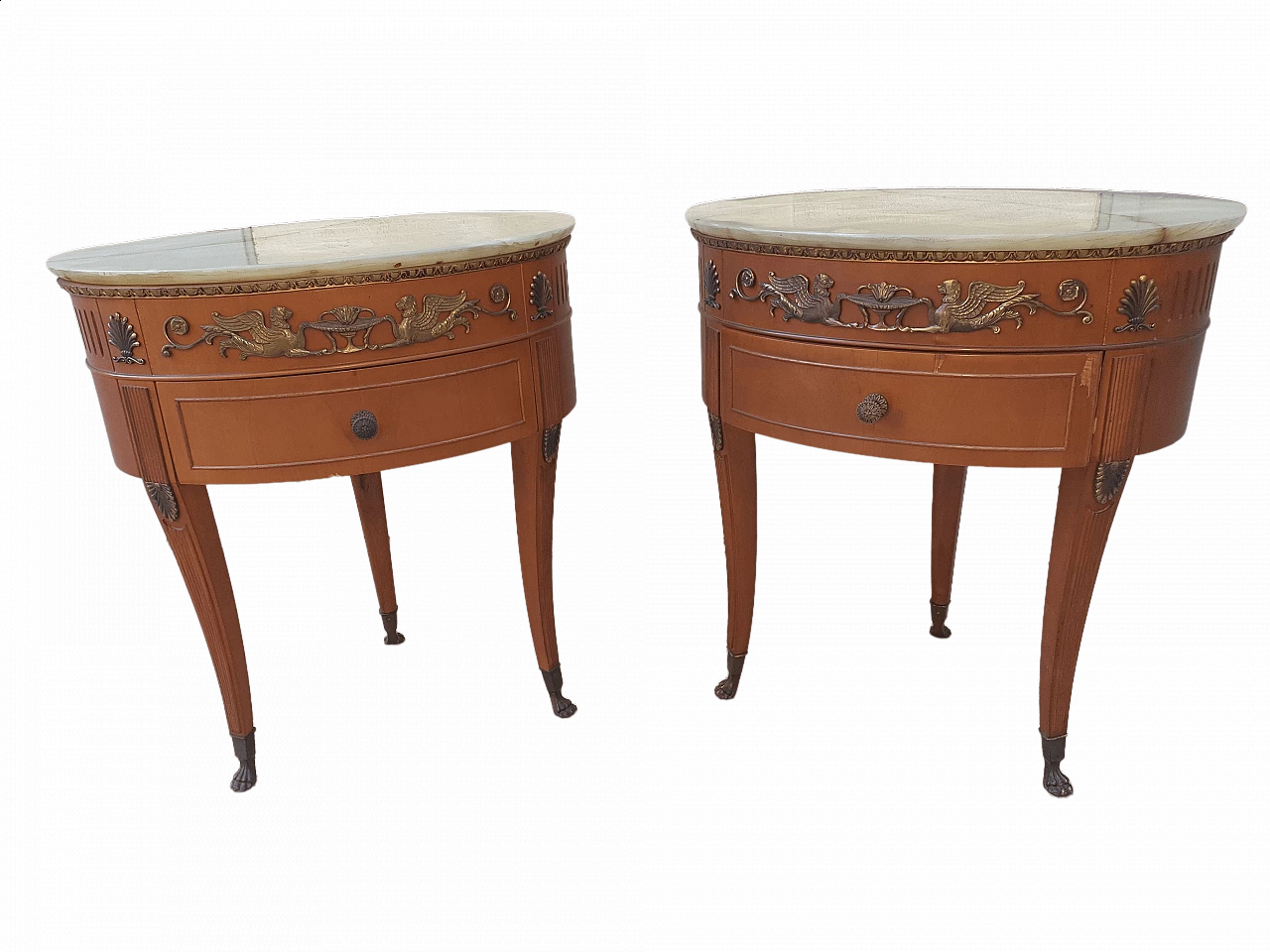 Pair of bedside tables with oval marble top, 1960s 1480547