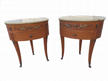 Pair of bedside tables with oval marble top, 1960s