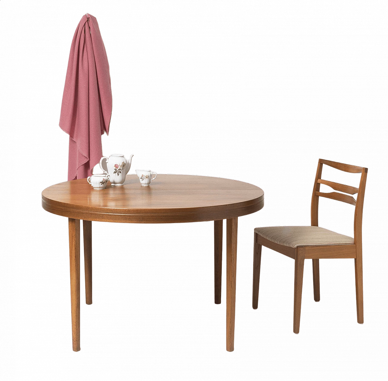 Swedish teak round table with two extensions, 1960s 1475892