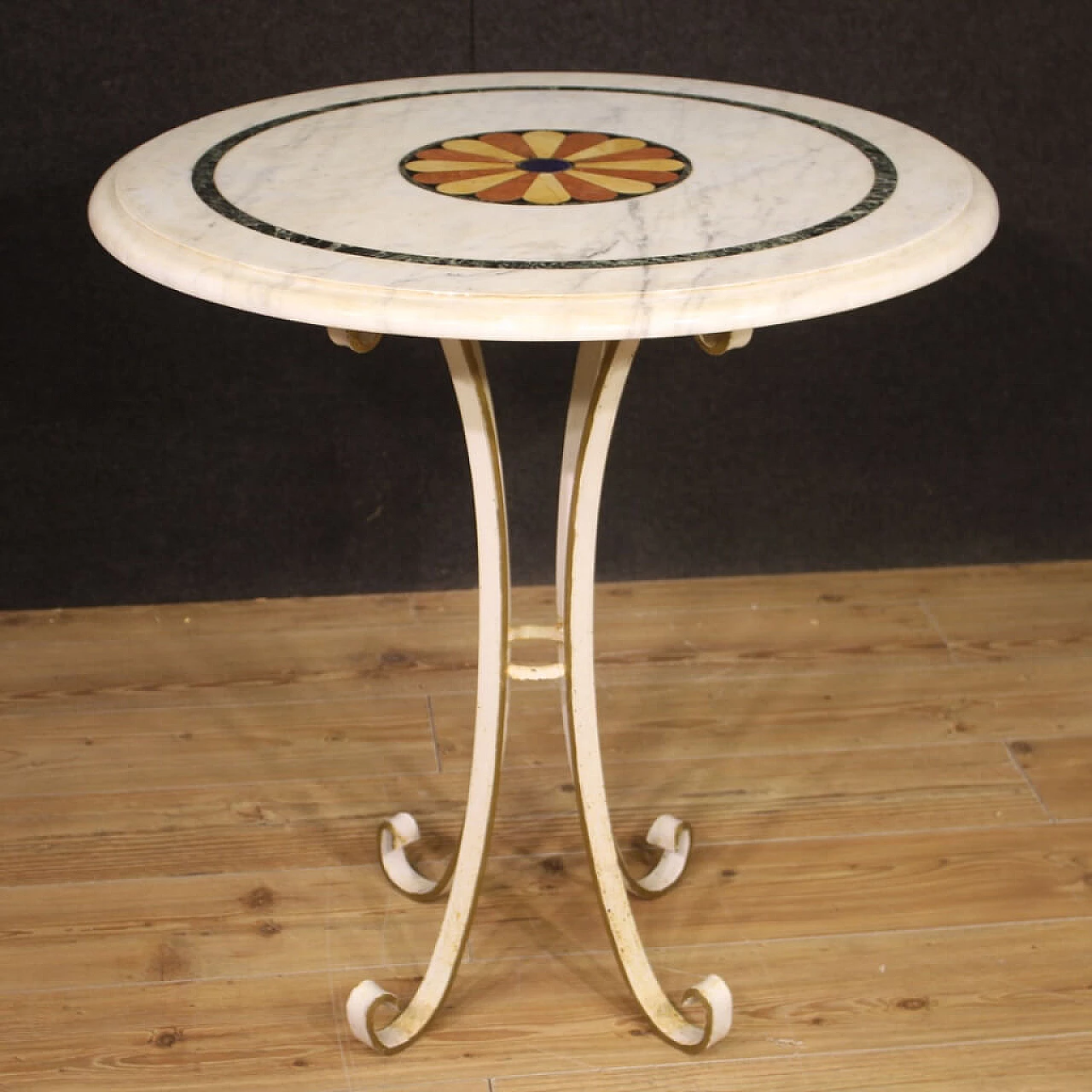 Iron coffee table with inlaid marble top, 1960s 1
