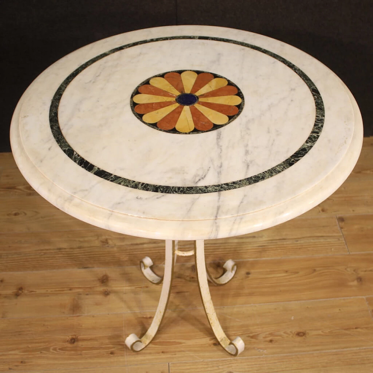 Iron coffee table with inlaid marble top, 1960s 4