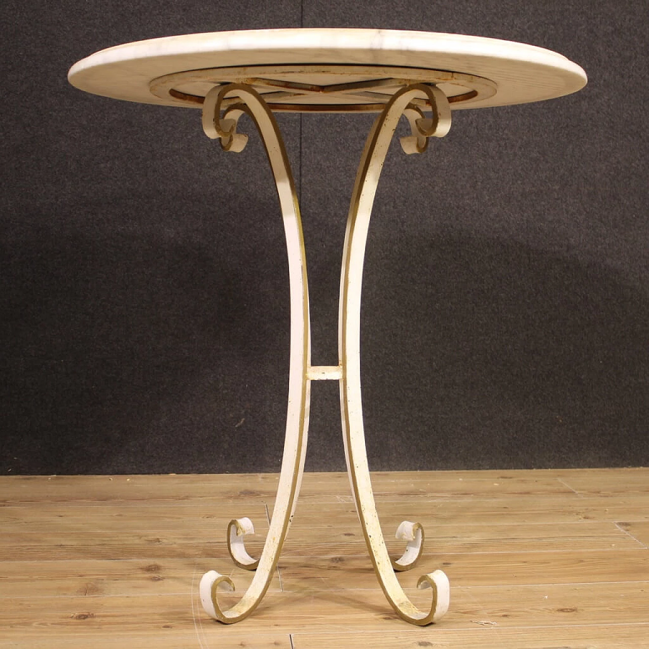 Iron coffee table with inlaid marble top, 1960s 5