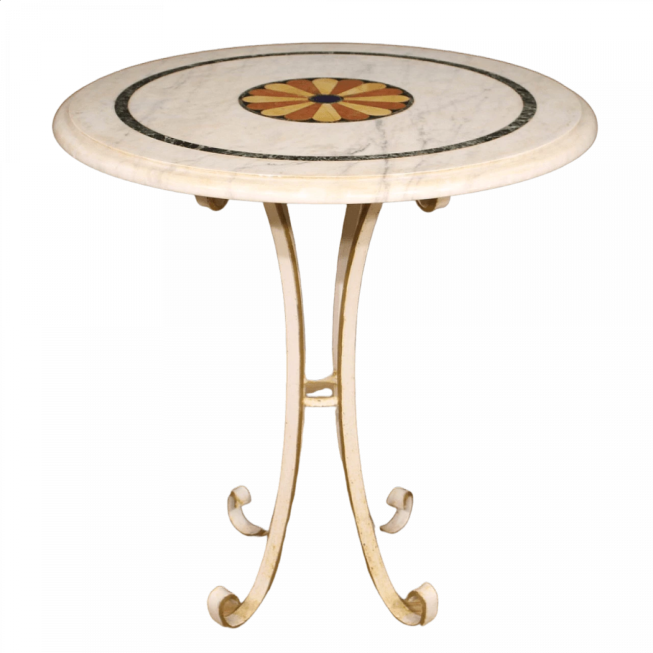 Iron coffee table with inlaid marble top, 1960s 13