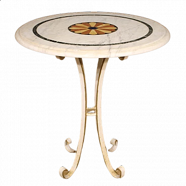 Iron coffee table with inlaid marble top, 1960s