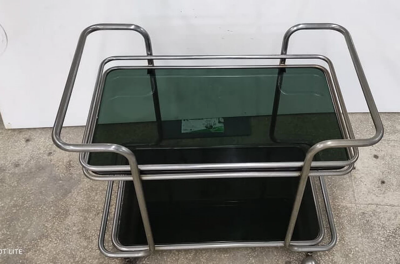Trolley in smoked glass and chrome-plated metal, 1970s 3