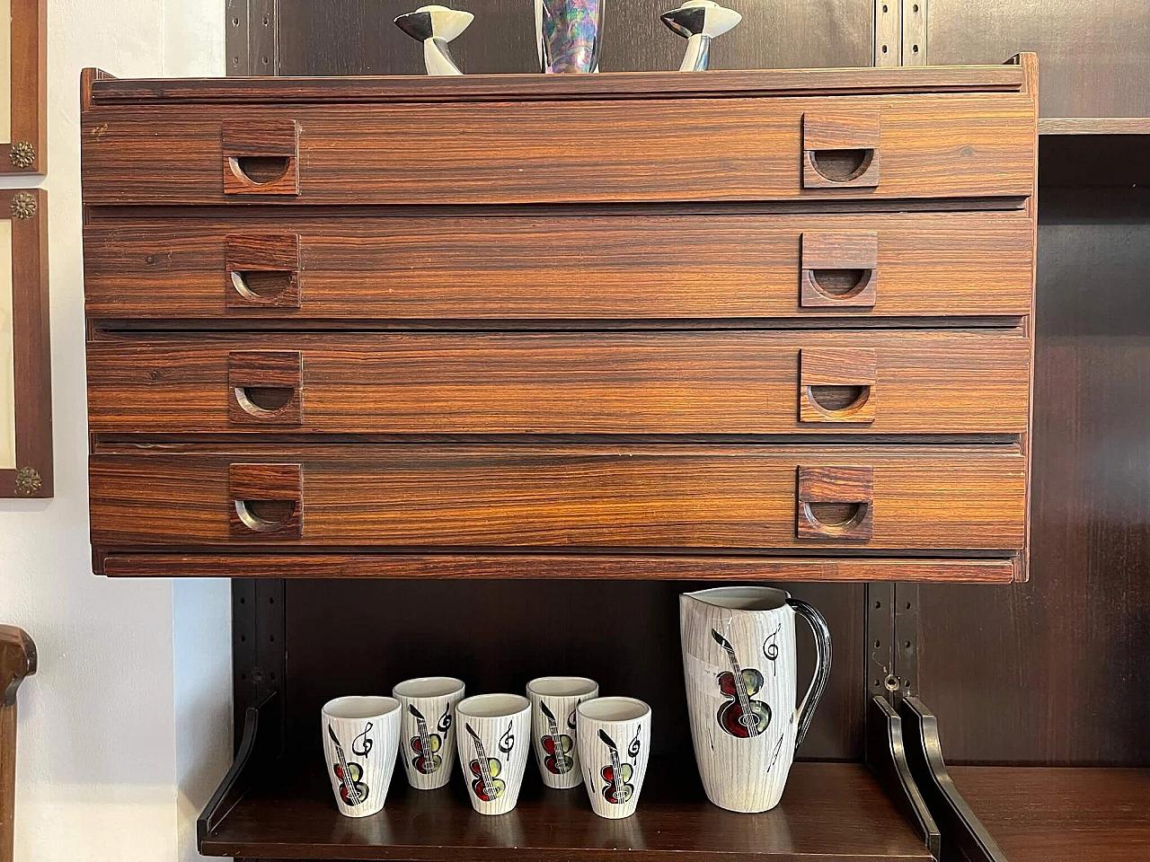 Three-module bookcase with shelves and display case, 1960s 2