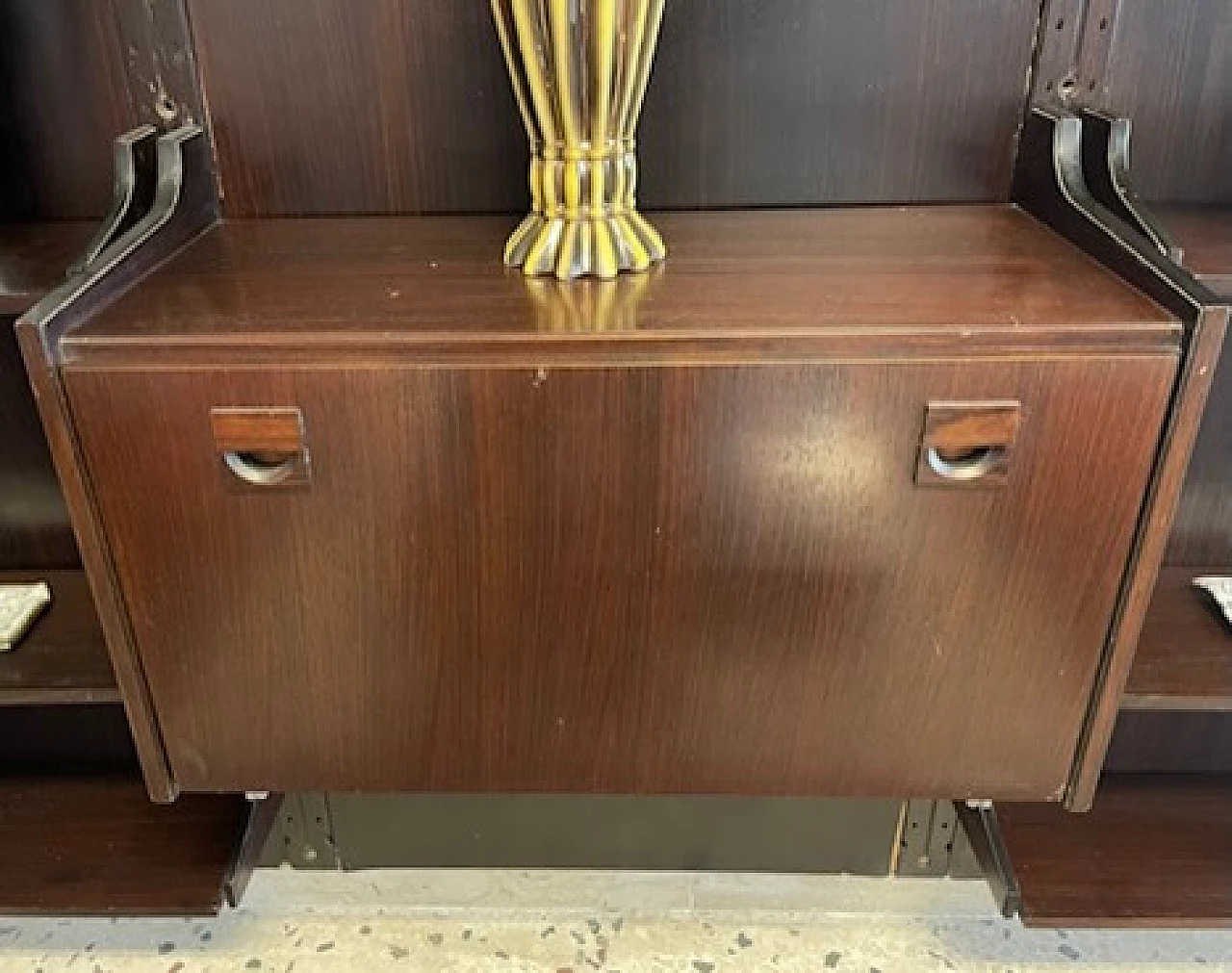 Three-module bookcase with shelves and display case, 1960s 3