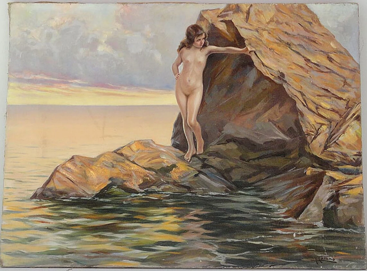 Oil on canvas Maiden on the rocks by Collina, 1930s 1480067