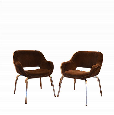 Pair of brown velvet armchairs by Cassina, 1970s