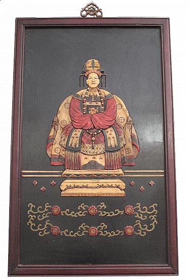 Pannello in legno ebanizzato con figura di imperatrice, anni '50