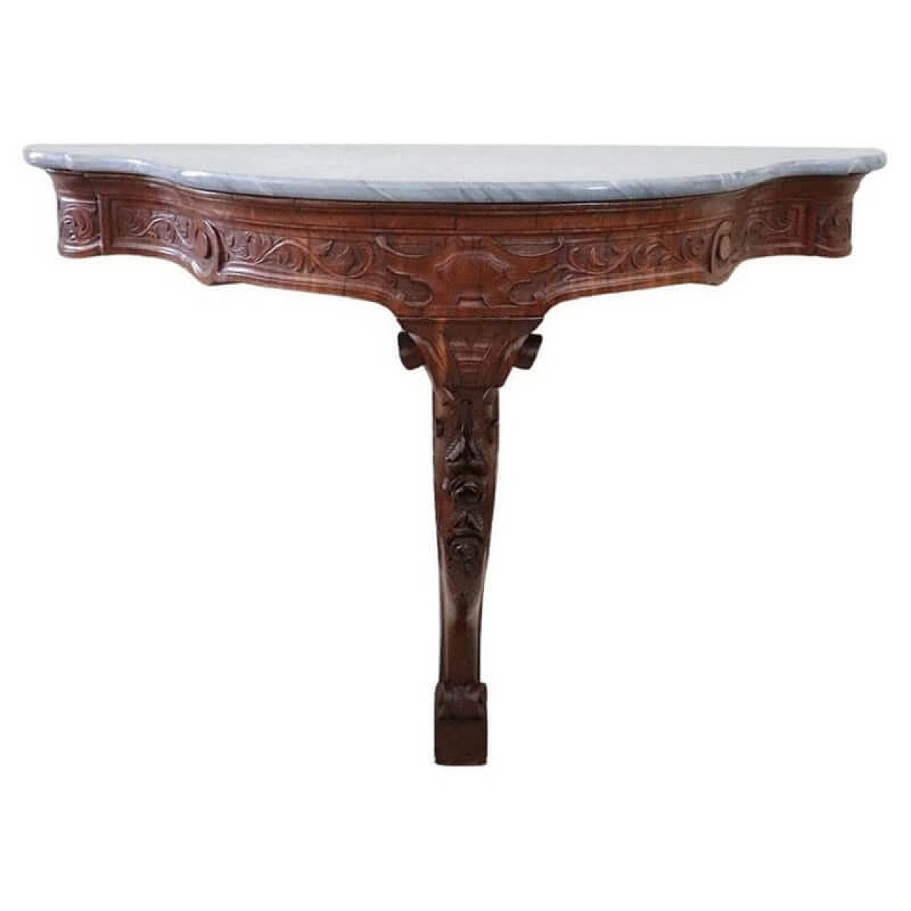 Carved mahogany console table with marble top, 19th century 1