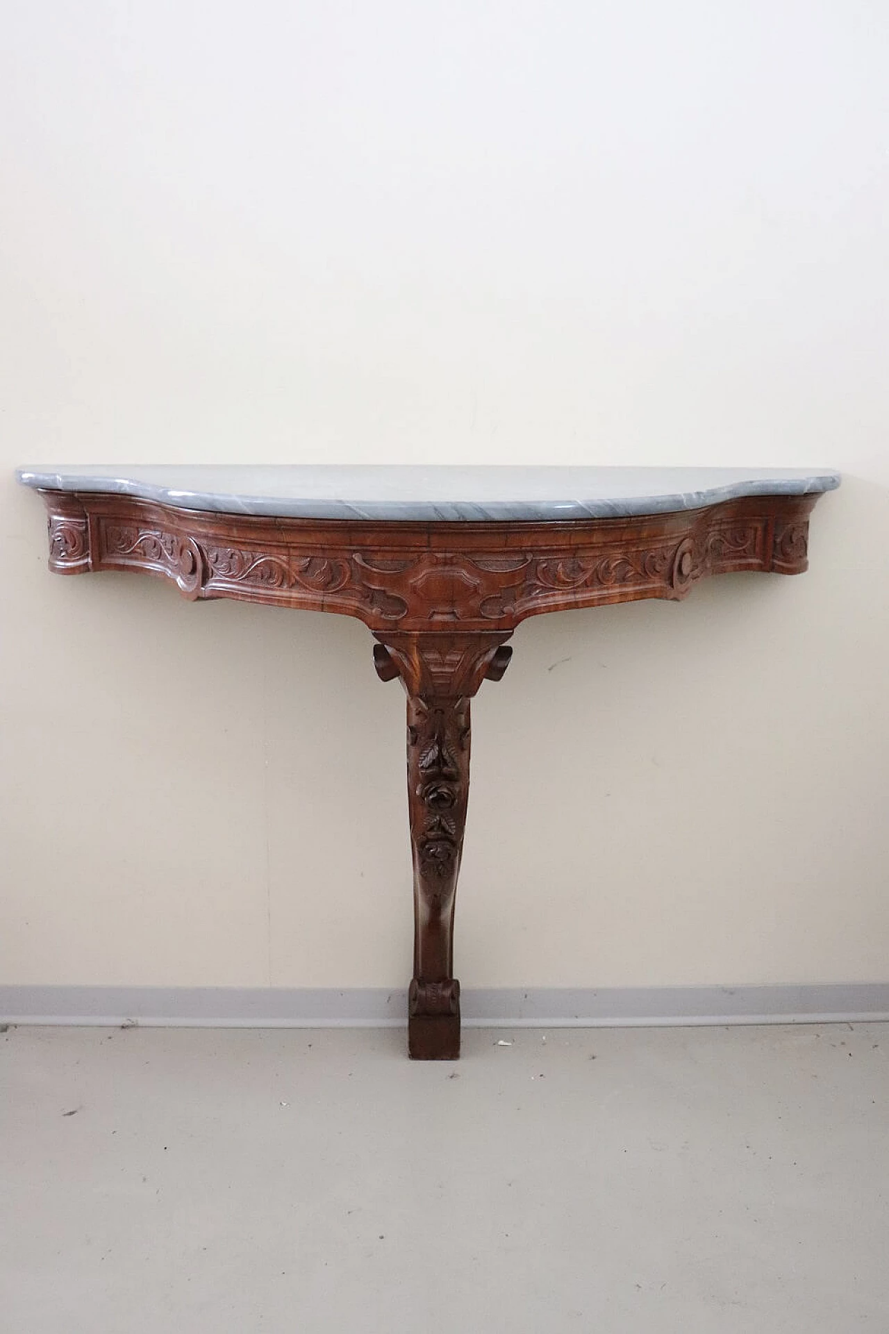Carved mahogany console table with marble top, 19th century 10