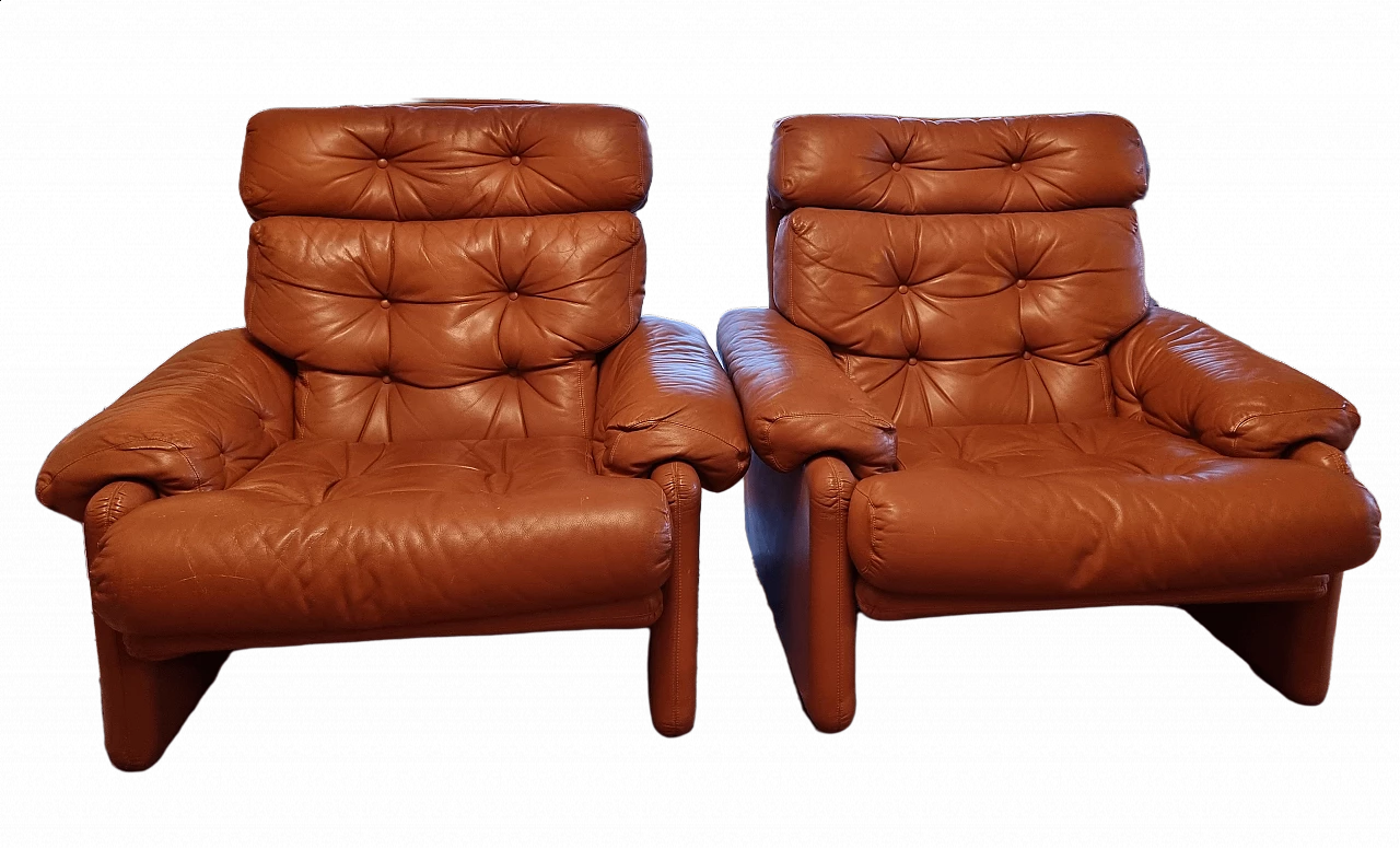 Pair of Coronado leather armchairs B&B Italia by Tobia Scarpa, 1960s 1480910