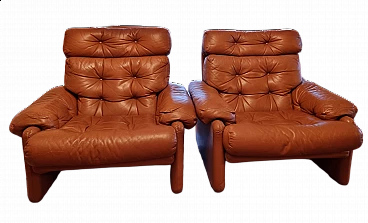 Pair of Coronado leather armchairs B&B Italia by Tobia Scarpa, 1960s