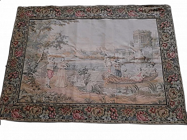Three tapestries with gallant scenes and floral decorations, 19th century