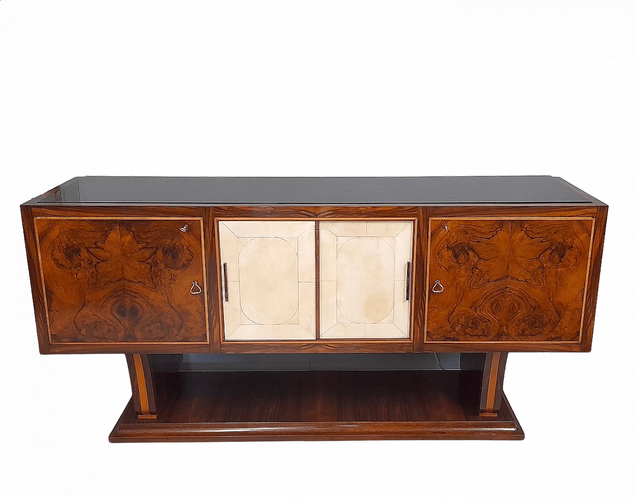 Art Deco style sideboard in walnut root and parchment, 1940s 11