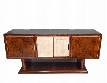 Art Deco style sideboard in walnut root and parchment, 1940s