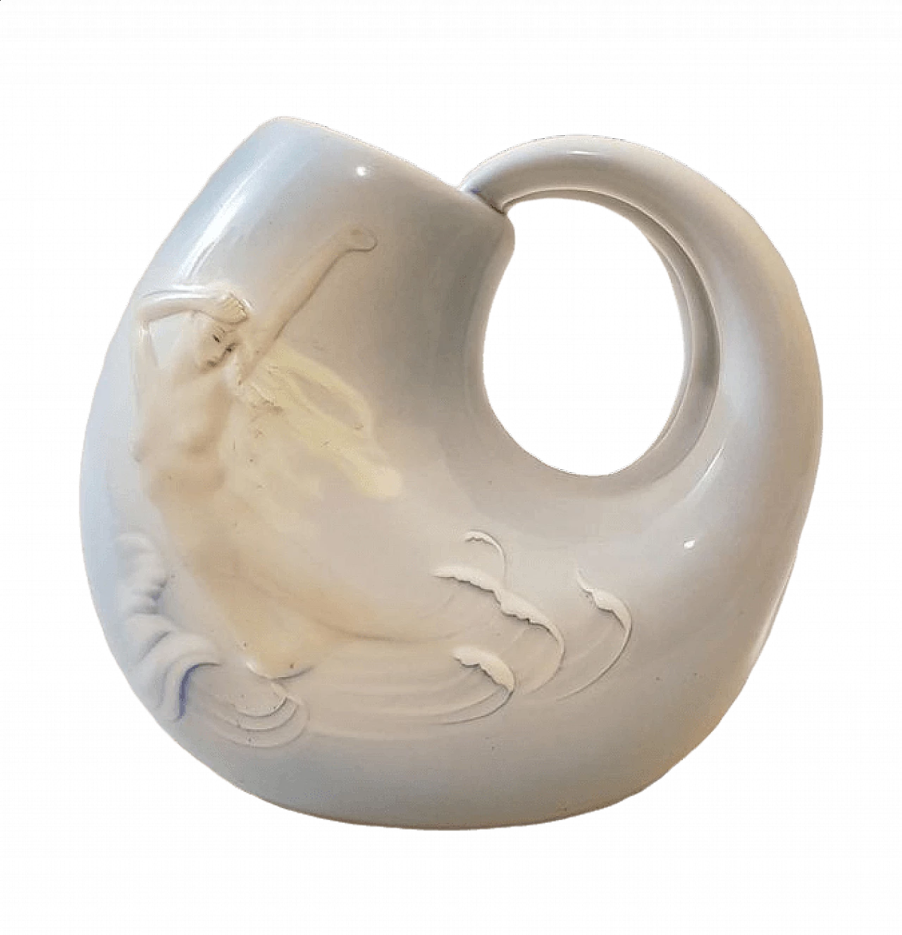 Vaso in ceramica a forma di onda del mare con sirena di M. Brunetti, anni '30 10