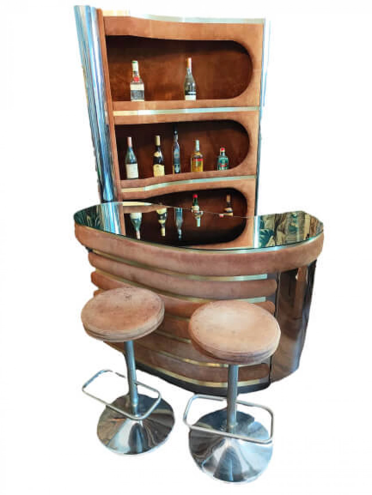 Mobile bar rivestito in alcantara con frigorifero, anni '70 1