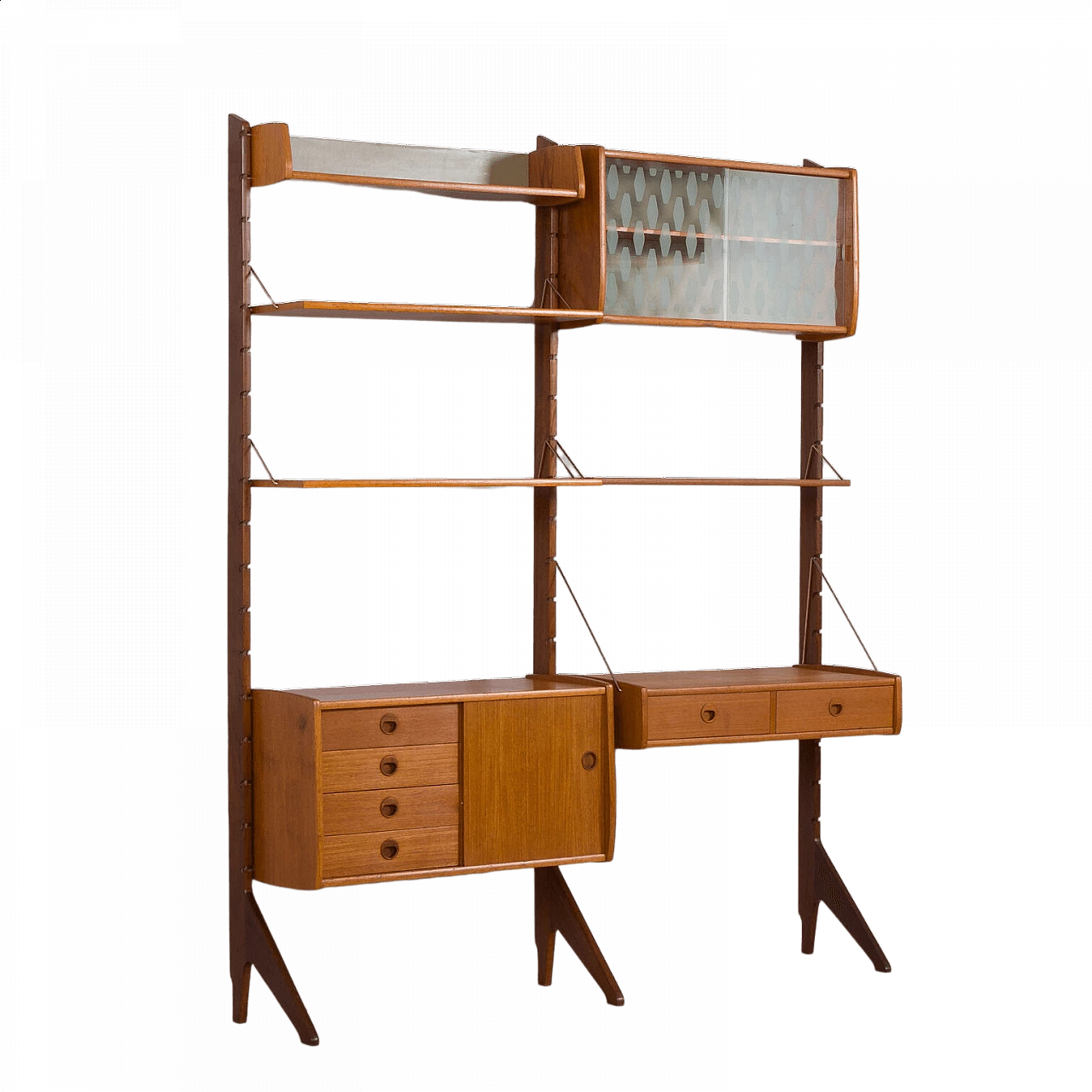 Mobile norvegese da parete con mensole modulabili e scrivania, anni '60 20