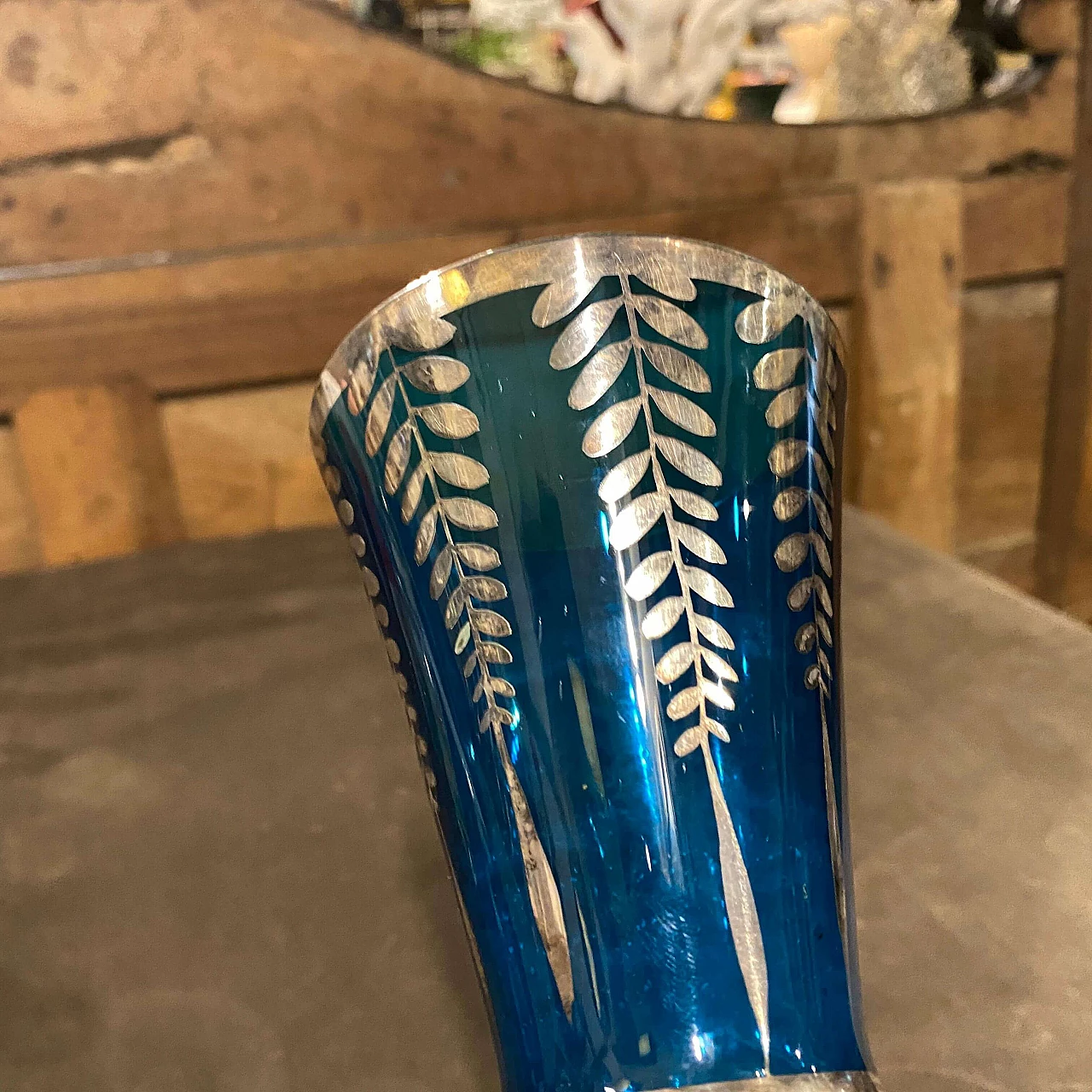 Vaso in argento e vetro blu, anni '40 4