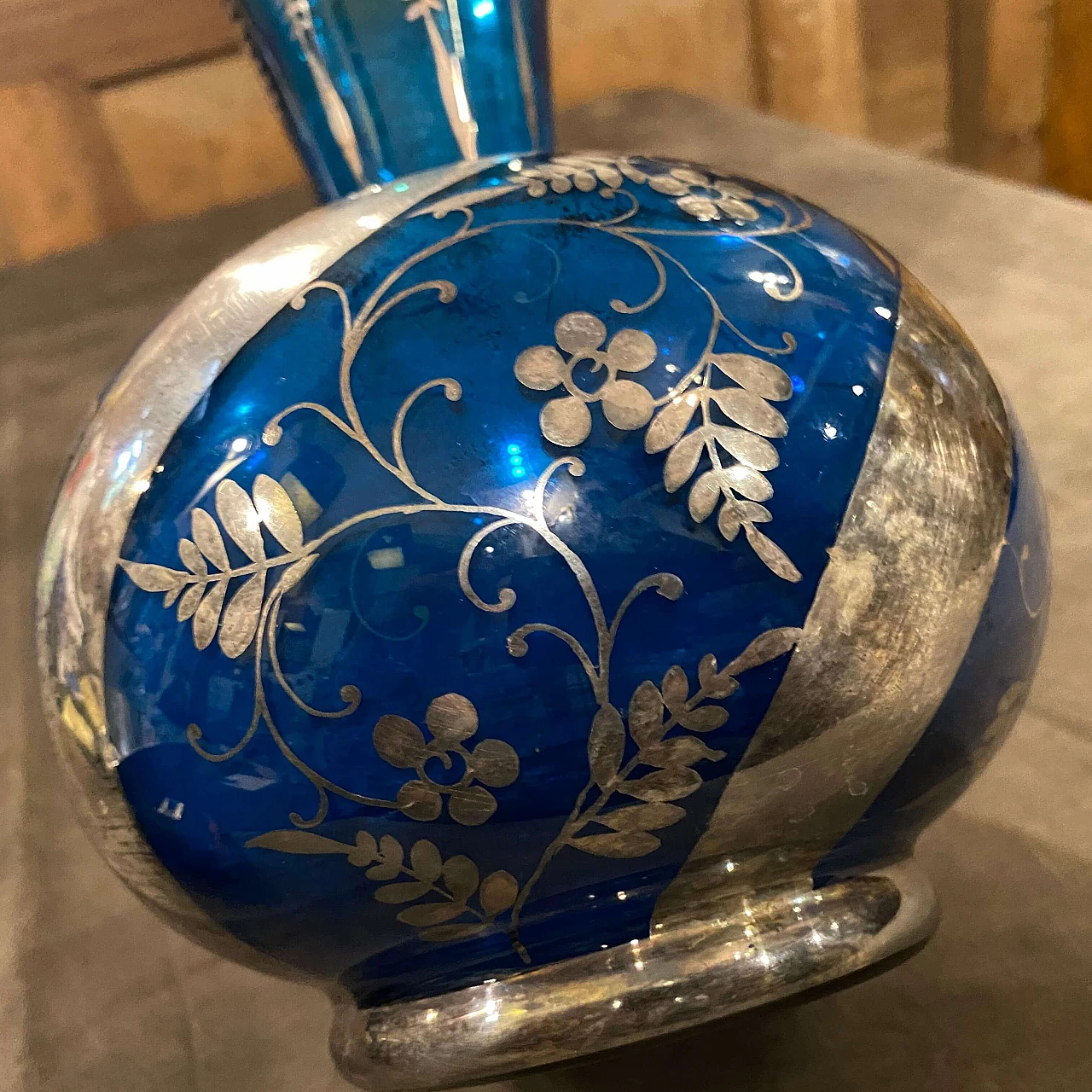 Vaso in argento e vetro blu, anni '40 5