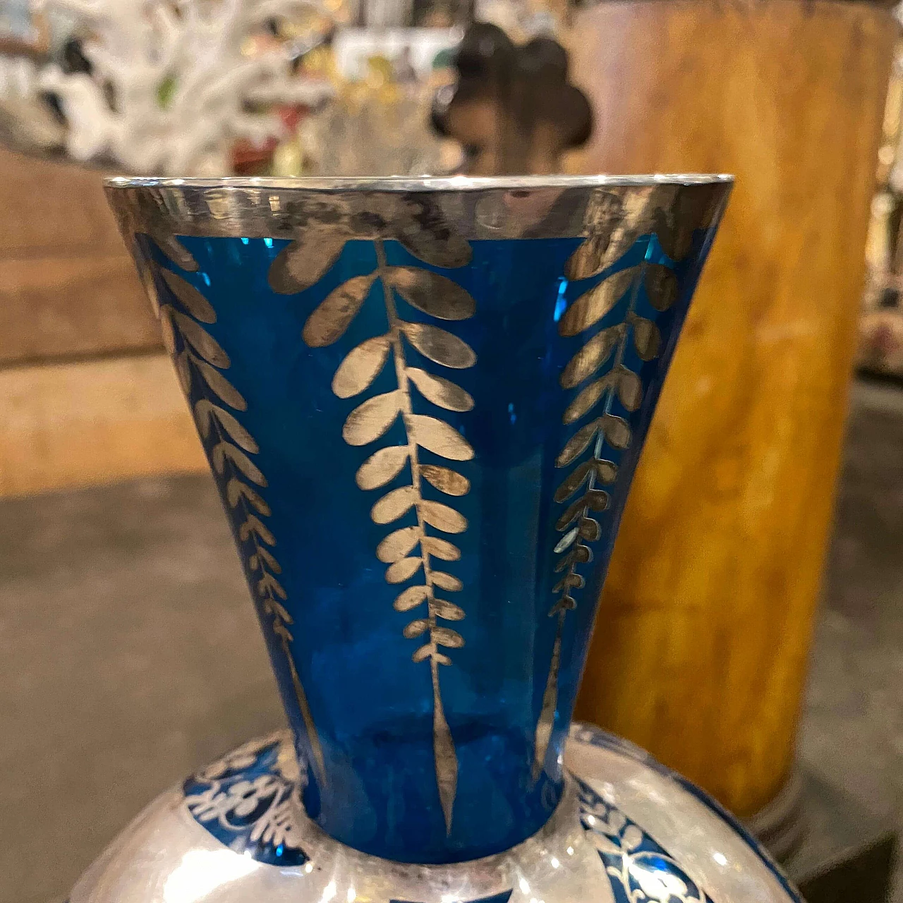Vaso in argento e vetro blu, anni '40 13