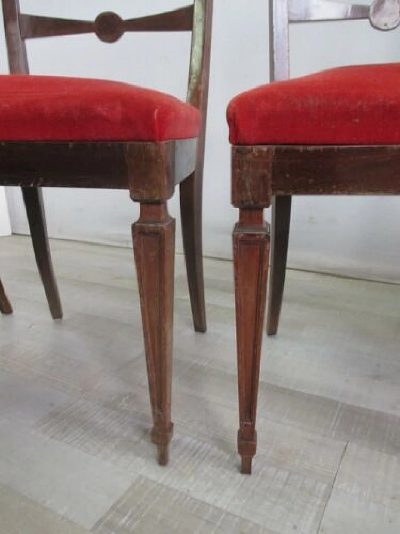 4 Chairs in Louis XVI style with red velvet seat, 1960s 3