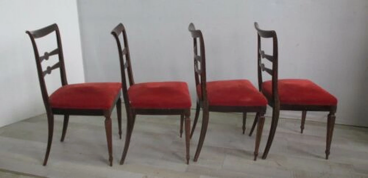 4 Sedie in stile Luigi XVI con seduta in velluto rosso, anni '60 7